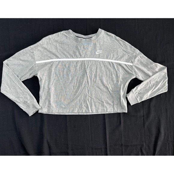 Nike Tops - Nike Sportswear Womens Gray Long Sleeve Cropped T-Shirt White Stripe Small
